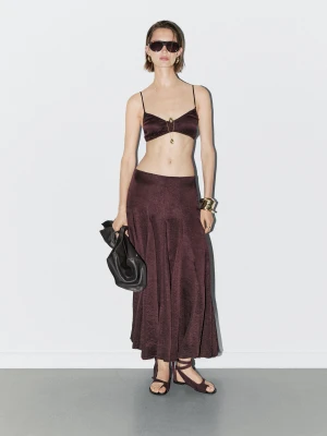Marszczony Trójkątny Biustonosz Z Satyny − Studio - Bordowy - - Massimo Dutti - Kobieta
