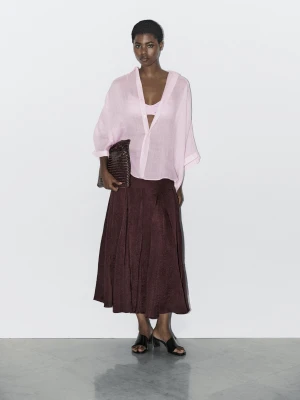 Marszczony Trójkątny Biustonosz Z Satyny − Studio - Różowy - - Massimo Dutti - Kobieta