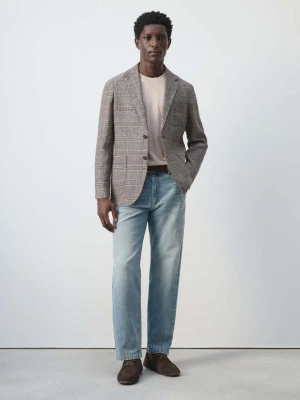 Marynarka 100% len w kratÄ™ ksiÄ™cia Walii brÄ…zowy - MÄ™Å¼czyzna - - MANGO MAN