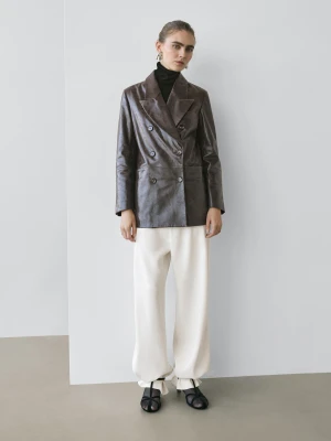 Marynarka 100% Ze Skóry Nappa – Studio - Brązowy - - Massimo Dutti - Kobieta