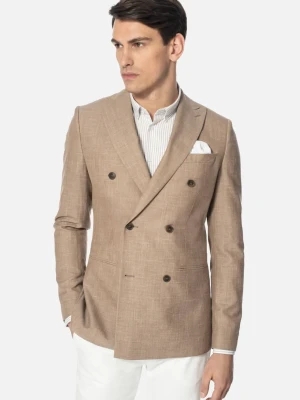 MARYNARKA ALAMO BEŻOWA SLIM FIT DWURZĘDOWA Z LNEM Recman