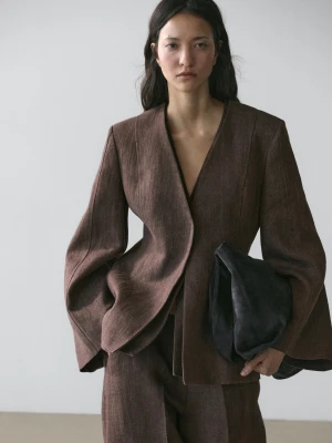 Marynarka Bez Klap Z Lnu - Brązowy - - Massimo Dutti - Kobieta