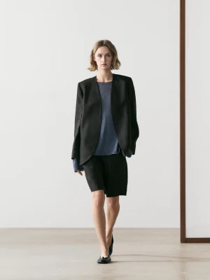 Marynarka Bez Klap Ze 100% Lnu - Czarny - - Massimo Dutti - Kobieta