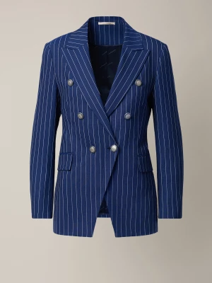 Marynarka Damska Granatowa z Wełną w Prążek Aniceta Lancerto