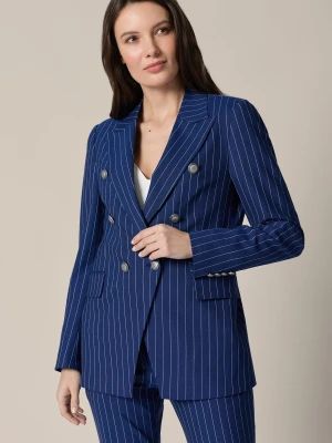 Marynarka Damska Granatowa z Wełną w Prążek Aniceta Lancerto