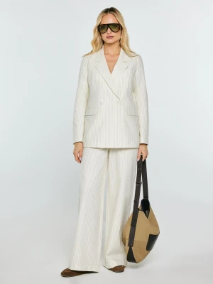 Marynarka damska lniana w prążek kremowa Kinnia 102 BIG STAR