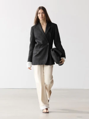 Marynarka Dwurzędowa Ze 100% Lnu - Czarny - - Massimo Dutti - Kobieta