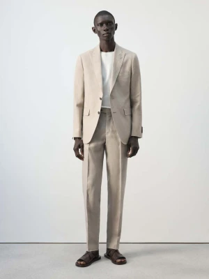 Marynarka garniturowa Amalfi slim fit z 100% lnu beżowy - Mężczyzna - - MANGO MAN