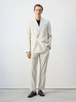 Marynarka garniturowa Boston regular fit dwurzędowa kremowy / écru - Mężczyzna - - MANGO MAN