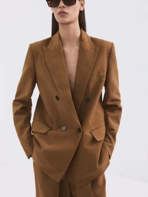Marynarka garniturowa dwurzędowa z lnu karmelowy brąz - Kobieta - - MANGO