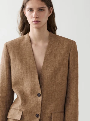 Marynarka Garniturowa Melanż 100% Len - Wielbłądzi - - Massimo Dutti - Kobieta