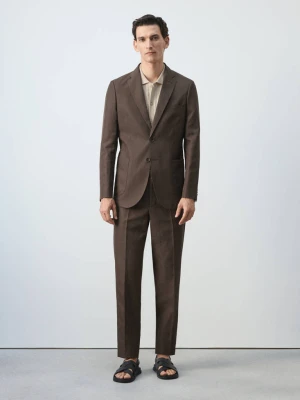 Marynarka garniturowa slim fit z lyocellu i lnu brązowy - Mężczyzna - - MANGO MAN