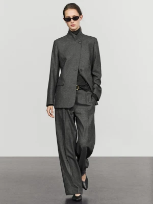 Marynarka Garniturowa Z Flaneli 100% Wełny - Ciemnoszary - Massimo Dutti - Female