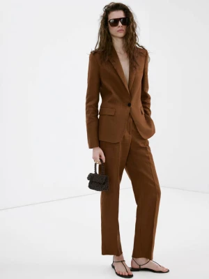 Marynarka garniturowa z lnu brÄ…zowy - Kobieta - - MANGO