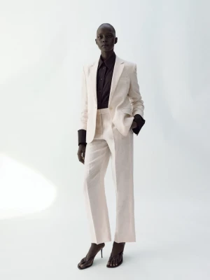 Marynarka garniturowa z lnu kremowy / écru - Kobieta - - MANGO