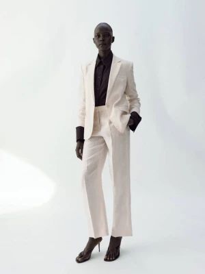 Marynarka garniturowa z lnu kremowy / écru - Kobieta - - MANGO