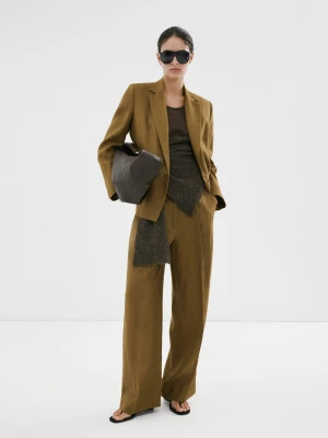 Marynarka garniturowa z lnu oliwkowozielony - Kobieta - - MANGO