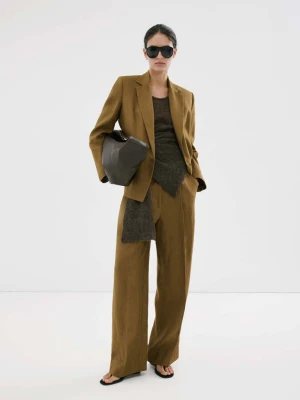 Marynarka garniturowa z lnu oliwkowozielony - Kobieta - - MANGO