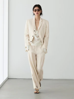 Marynarka Garniturowa Z Lnu - Surowy - - Massimo Dutti - Kobieta