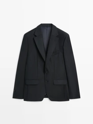 Marynarka Garniturowa Ze 100% Wełny - Granatowy - - Massimo Dutti - Male