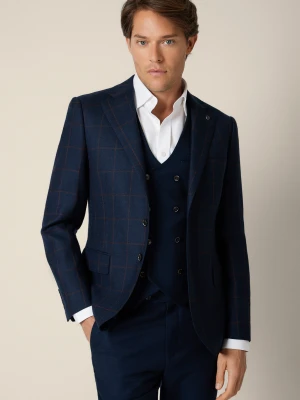 Marynarka Granatowa Wełniana w Kratę Ankona Lancerto