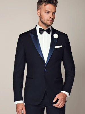 Marynarka Granatowa z Wełną Smokingowa Lincoln Lancerto