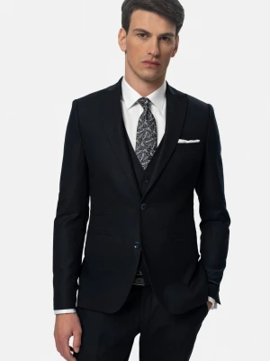 MARYNARKA HESWIN GRANATOWA SLIM FIT JEDNORZĘDOWA Z WEŁNY Recman
