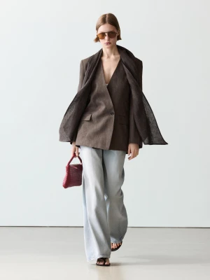 Marynarka Lniana Typu Fular Melanż - Szarobrązowy - - Massimo Dutti - Kobieta