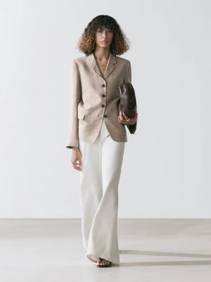 Marynarka Melanżowa 100% Len - Beżowy - - Massimo Dutti - Kobieta