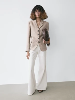 Marynarka Melanżowa Len - Beżowy - - Massimo Dutti - Kobieta