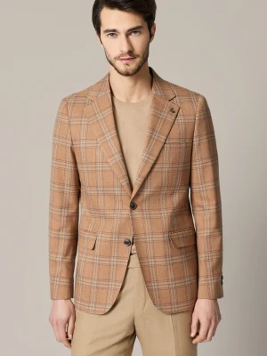 Marynarka Męska Camelowa w Kratę Carloforte Lancerto