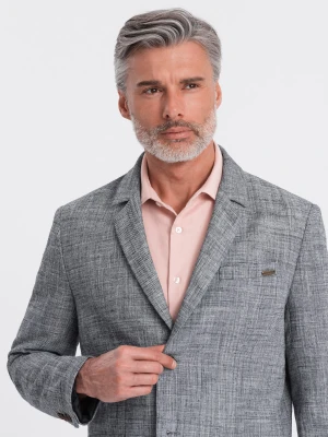 Marynarka męska o kroju REGULAR z lnem - grafitowa V5 - Rozmiar: L Ombre Clothing