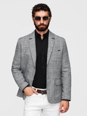 Marynarka męska o kroju REGULAR z lnem - grafitowa V5 - Rozmiar: S Ombre Clothing
