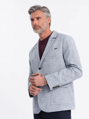 Marynarka męska o kroju REGULAR z lnem - jasnoniebieska V3 - Rozmiar: XL Ombre Clothing