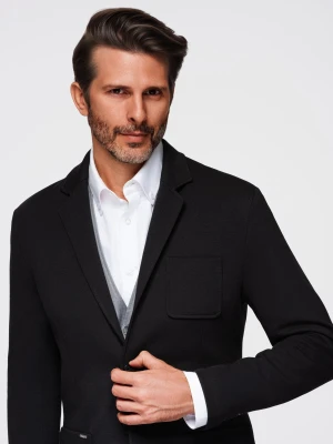 Marynarka męska SLIM z dzianiny o subtelnej strukturze – czarna V2 - Rozmiar: XL Ombre Clothing