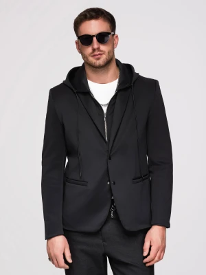 Marynarka męska z kapturem z aplikacją smoka na plecach - czarna V1 - Rozmiar: M Ombre Clothing