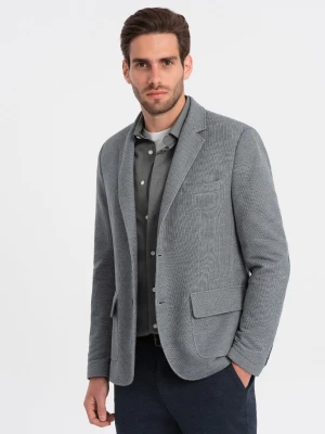 Zdjęcie produktu Marynarka męska z łatami na łokciach - jasnoszara V1 Ombre Clothing