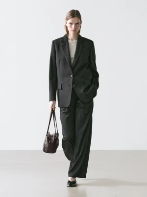 Marynarka Na Dwa Guziki Ze 100% Bardzo Cienkiej Wełny - Czarny - - Massimo Dutti - Kobieta