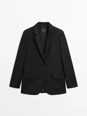 Marynarka Na Dwa Guziki Ze 100% Bardzo Cienkiej Wełny - Czarny - - Massimo Dutti - Kobieta