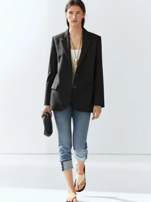 Marynarka Na Dwa Guziki Ze 100% Bardzo Cienkiej Wełny - Czarny - - Massimo Dutti - Kobieta