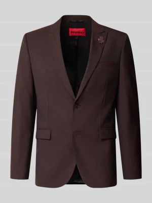 Marynarka o kroju slim fit z żywej wełny z detalem z logo Hugo Bordowy