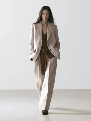 Marynarka Od Garnituru 100% Len - Beżowy - - Massimo Dutti - Kobieta