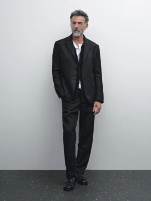 Marynarka Od Garnituru 100% Len - Granatowy - - Massimo Dutti - Male