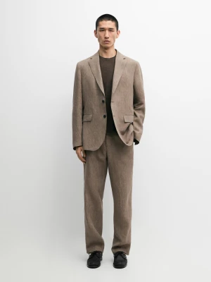 Marynarka Od Garnituru 100% Len - Opalony - - Massimo Dutti - Mężczyzna