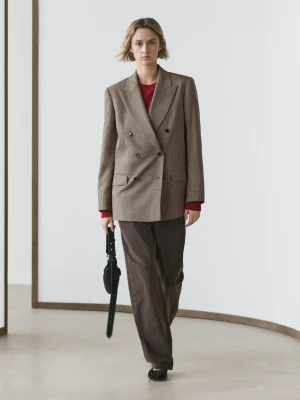 Marynarka Od Garnituru W Kratkę Ze 100% Wełny - Beżowy - - Massimo Dutti - Kobieta