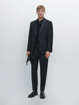 Marynarka Od Garnituru Z Drobną Fakturą - Granatowy - - Massimo Dutti - Mężczyzna