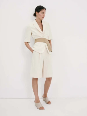 Marynarka od garnituru z lnu z paskiem kremowy / écru - Kobieta - - MANGO