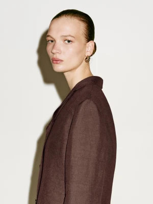 Marynarka Od Garnituru Z Mieszanki Lnu − Limited Edition - Czerwone Wino - - Massimo Dutti - Kobieta