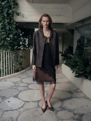 Marynarka skórzana na guziki brązowy - Kobieta - - MANGO