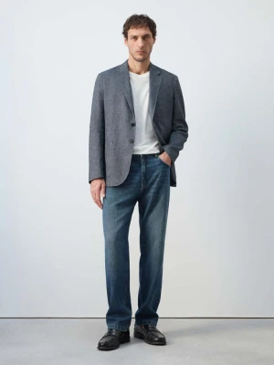 Marynarka slim fit z lnu i bawełny niebieski indygo  - Mężczyzna - - MANGO MAN